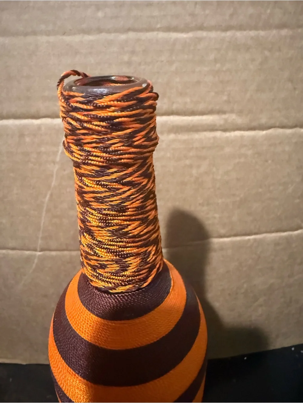 Handcrafted Brown and Orange Decorative Wrapped Bottle - Home Accents - 12”